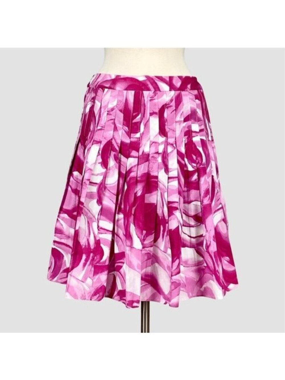 Calvin Klein Womens Floral Print Pleated Full Skirt Pink Raspberry Cotton size 4